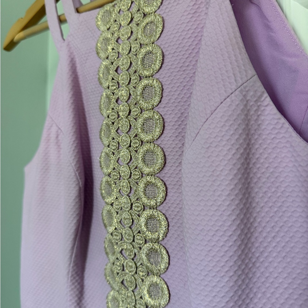 Lilly Pulitzer Lavender Double-Strap Sheath Dress with Gold Lace - Picture 3 of 5